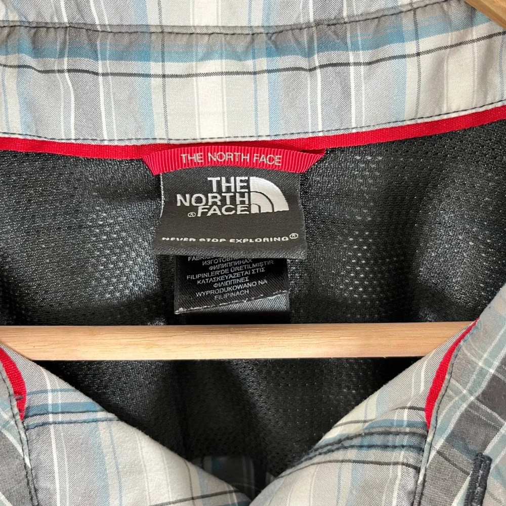 The North Face Short Sleeve Plaid Button Down Utility Gorpcore Blue Grey Sz XXL